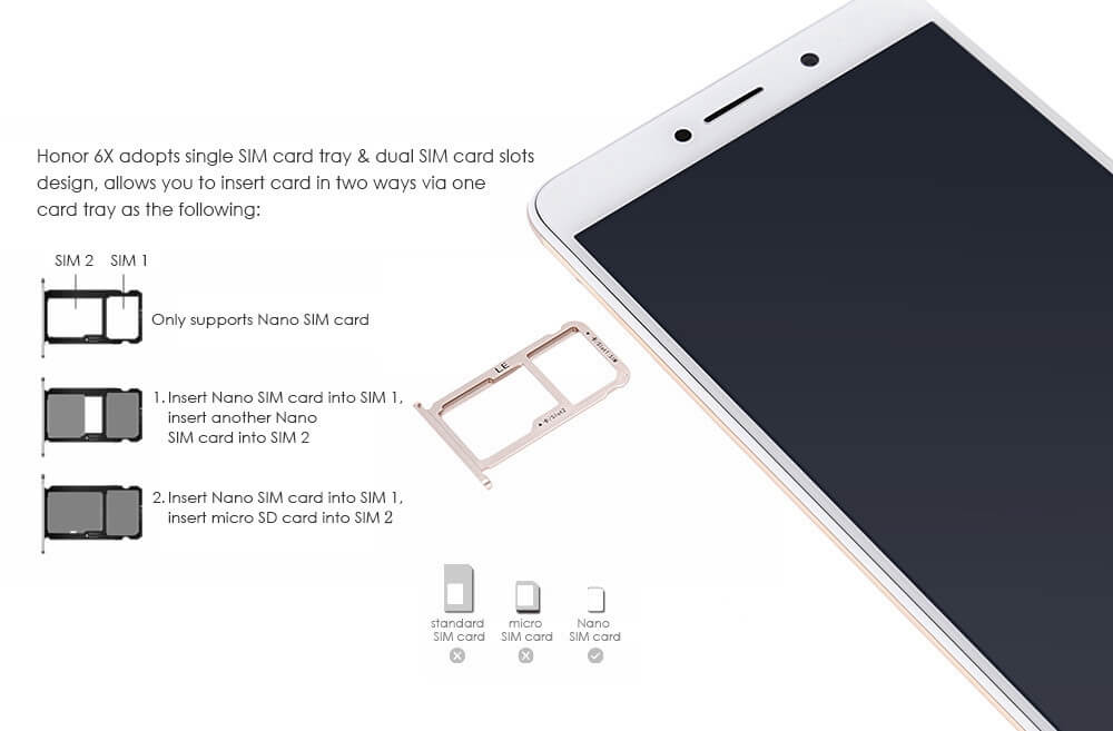 HUAWEI Honor 6X 5.5 inch FHD 2.5DScreen Android 6.0 Smartphone Hisilicon Kirin 655 Octa Core 3GB RAM 32GB ROM 12.0MP+2.0MP Dual Rear Cameras Touch ID VoLTE - Silver