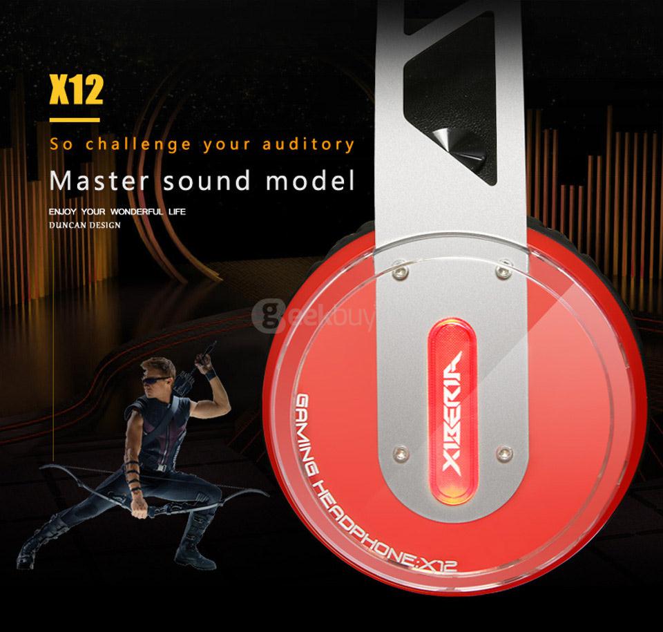 Xiberia X12 Over-ear USB Gaming Headsets Noise Canceling Surrounded Sound Luminous LED Light Headphones with Mic - Red