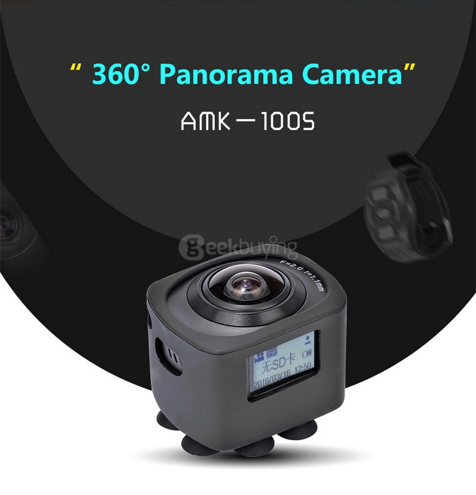 AMKOV AMK100S 360 Degrees Panoramic Camera Mini VR Camera 1440P 30fps 8.0MP CMOS Sports Camera