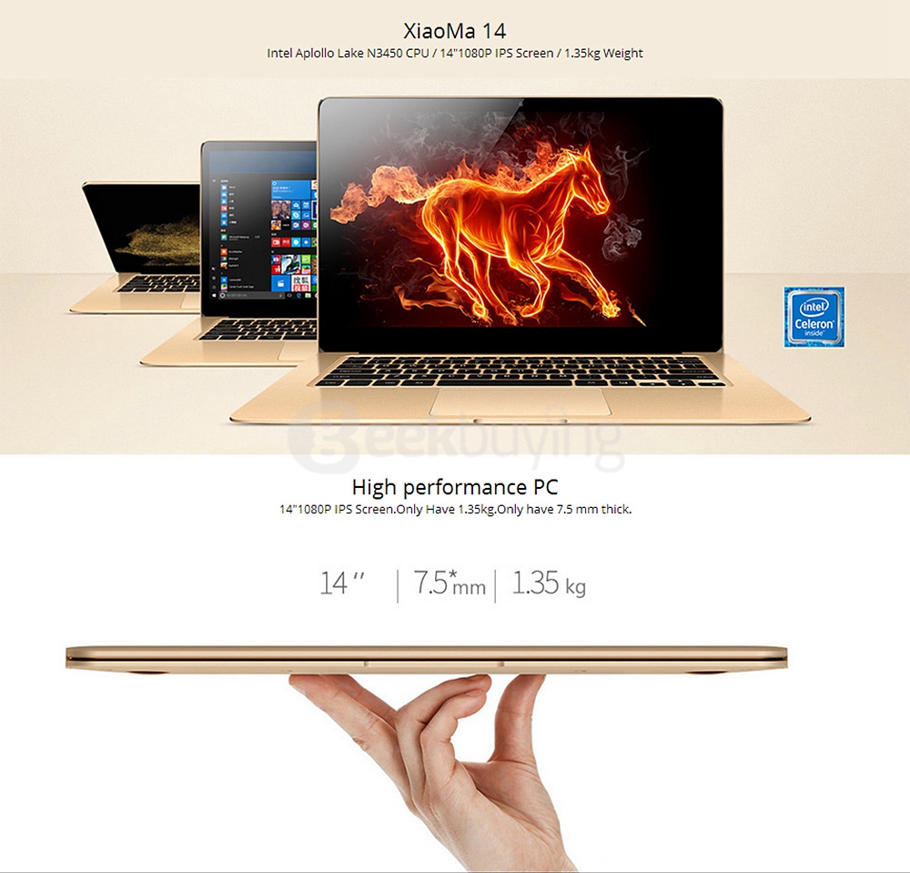 Onda Xiaoma 41 Notebook 14.1 inch Windows 10 Intel Apollo LAKE Celeron N3450 Quad Core 2.2GHz IPS 1920*1080 Dual WiFi HDMI - Gold