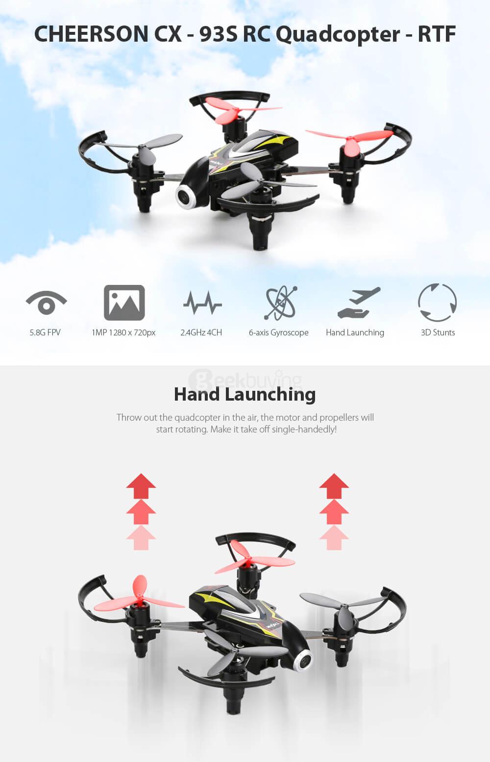 Cheerson CX-93S CX93S 5.8G FPV With 720P 120 Degrees Wide Angle Camera 1020 Motor RC Quadcopter - RTF
