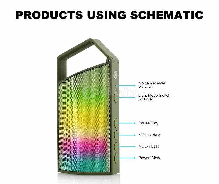 CKY CK008 Bluetooth Speaker EDR Tech 2.1Mbps With LED Lights for iPhone IPOD IPAD MP3/MP4 PSV - Army Green