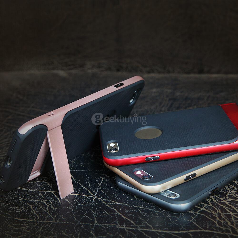 ROCK Royce Series Phones Protective Shell TPU Back Cover Anti-scratch Phone Case PC Edge With Kickstand For iPhone 6 / 6S - Rose Gold