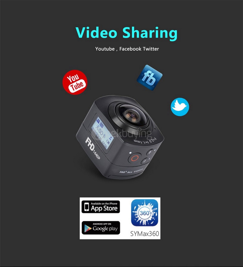 AMKOV AMK100S 360 Degrees Panoramic Camera Mini VR Camera 1440P 30fps 8.0MP CMOS Sports Camera