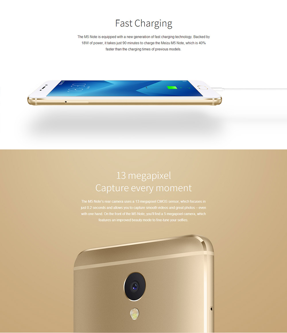 MEIZU M5 NOTE / Meilan Note 5 5.5inch FHD Flyme 5 4G LTE Smartphone 64bit Helio P10 MT6755 Octa Core 3GB RAM 16GB ROM 5.0MP+13.0MP Touch ID Metal Body 4000mAh Battery - Gray