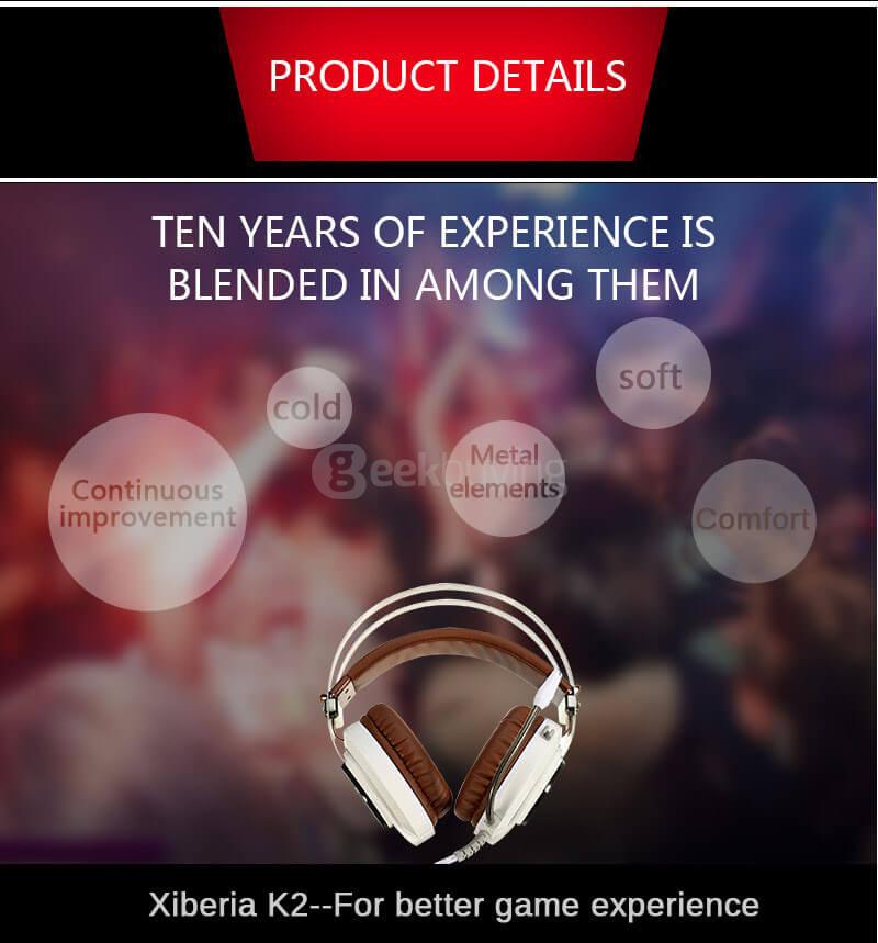 Xiberia K2 Over-ear USB Gaming Headphones with Microphone Stereo Surround Sound Game Headsets Glowing LED Light - White