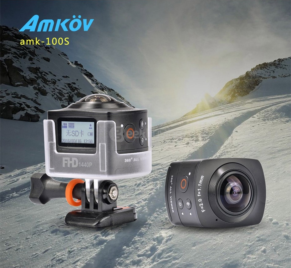 AMKOV AMK100S 360 Degrees Panoramic Camera Mini VR Camera 1440P 30fps 8.0MP CMOS Sports Camera