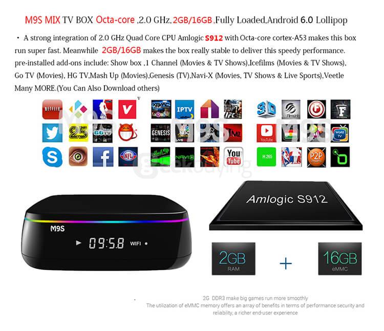 Bundle M9S MIX Android 6.0 Amlogic S912 KODI 4K HDR TV BOX + Tronsmart TSM01 English Version Air Mouse
