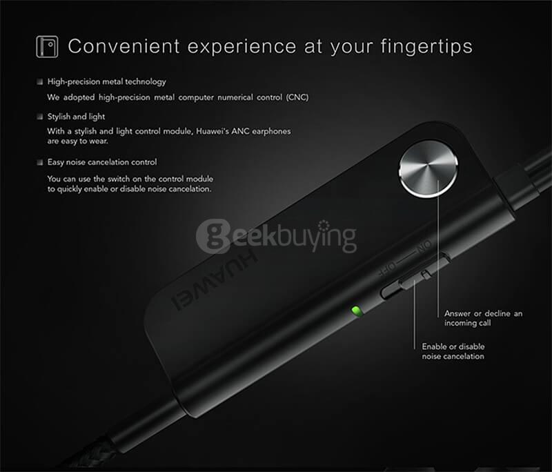 Huawei AM180 Active Noise Cancelling In-ear Earphones with MIC And Wired Control - Black
