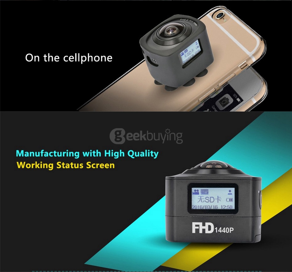 AMKOV AMK100S 360 Degrees Panoramic Camera Mini VR Camera 1440P 30fps 8.0MP CMOS Sports Camera