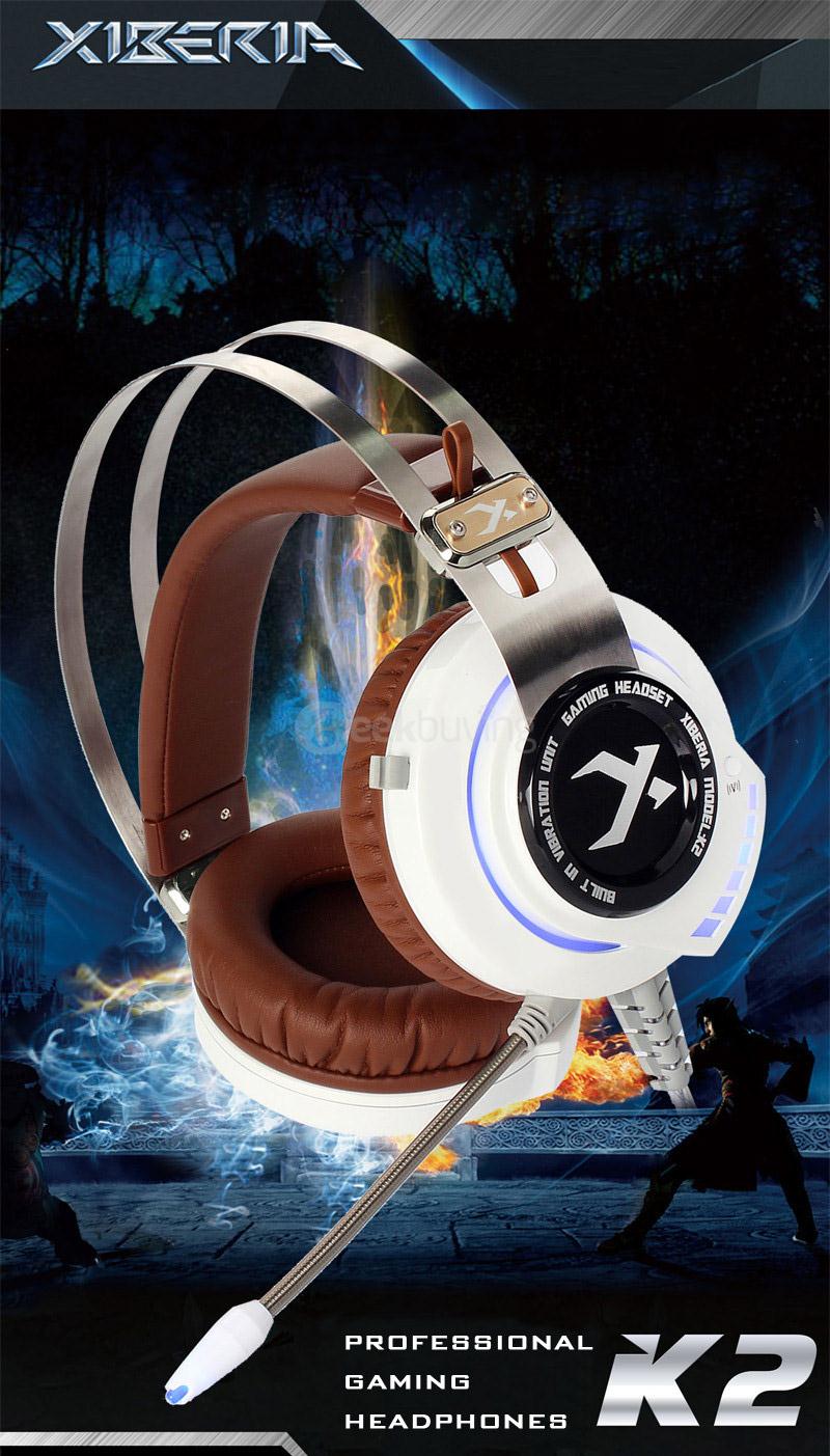 Xiberia K2 Over-ear USB Gaming Headphones with Microphone Stereo Surround Sound Game Headsets Glowing LED Light - White
