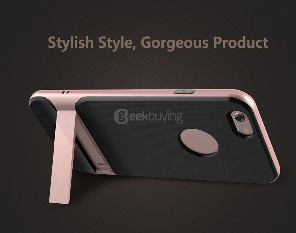 ROCK Royce Series Phones Protective Shell TPU Back Cover Anti-scratch Phone Case PC Edge With Kickstand For iPhone 6 / 6S - Rose Gold