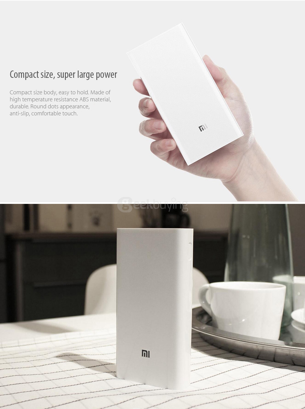 Original XIAOMI 20000mAh Power Bank 2 Dual USB Output External Battery - White