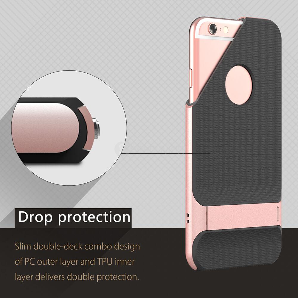 ROCK Royce Series Phones Protective Shell TPU Back Cover Anti-scratch Phone Case PC Edge With Kickstand For iPhone 6 / 6S - Rose Gold