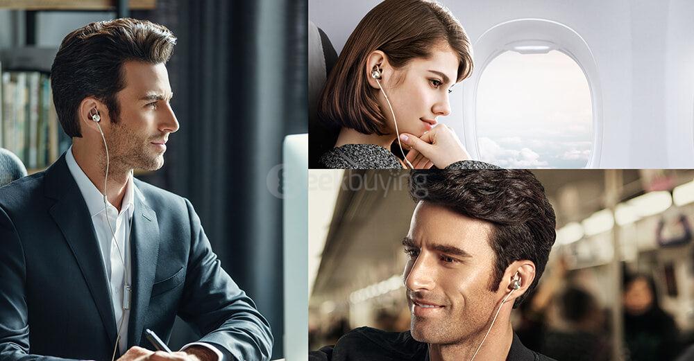 Huawei AM185 Active Noise Cancelling In-ear Earphones with MIC / Wired Control / Hybrid Dual Drivers - Gold