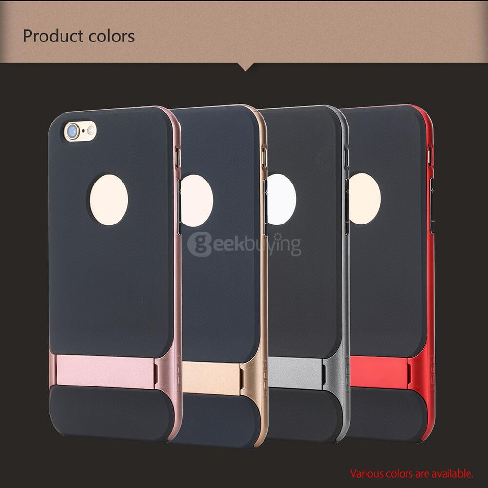 ROCK Royce Series Phones Protective Shell TPU Back Cover Anti-scratch Phone Case PC Edge With Kickstand For iPhone 6 / 6S - Rose Gold