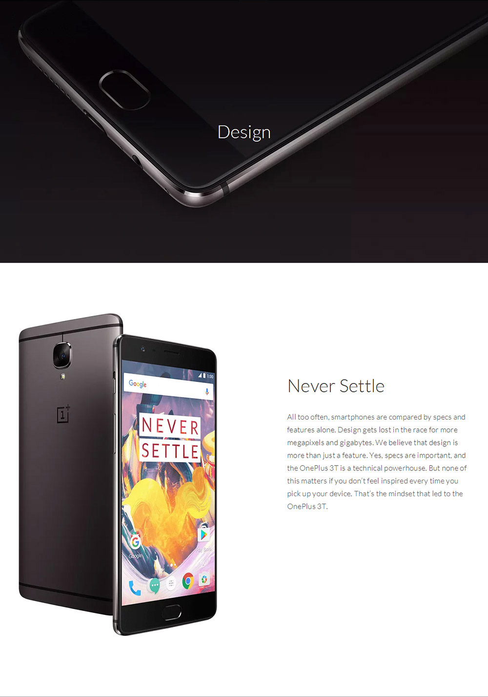 ONEPLUS 3T(A3010) 5.5 Inch AMOLED FHD 2.5D Corning Gorilla Glass 4 Screen 6GB RAM 128GB ROM 16.0MP+16.0MP Cam Qualcomm Snapdragon 821 Android 6.0 OS Smartphone Dash Charge Touch ID NFC Type-C- Black