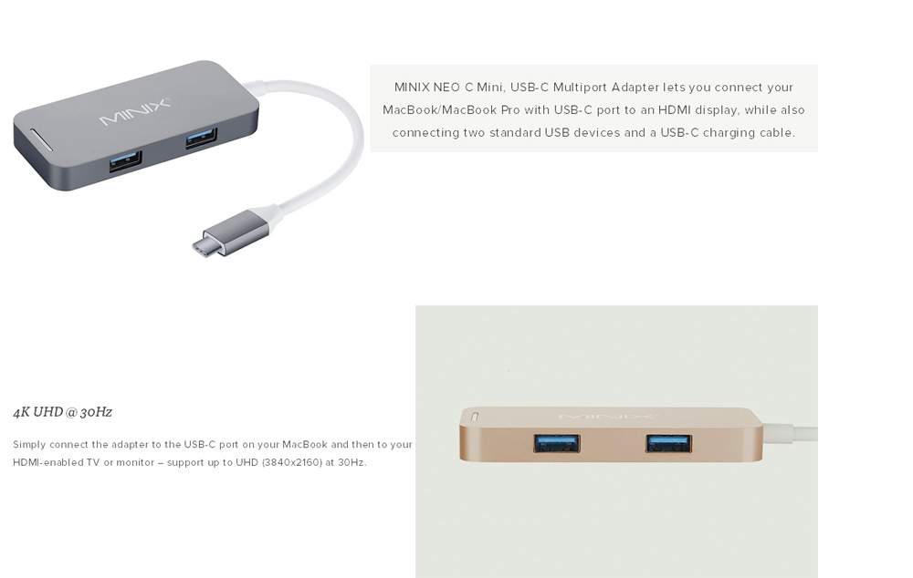 MINIX NEO C Mini USB-C Multiport Adapter with HDMI Output for Apple MacBook TV Box - Gold