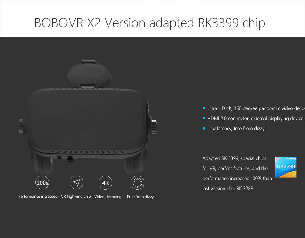 BOBOVR VR X2 5.5 Inch RK3399 2K 4G/32G All-in-one 3D VR Virtual Reality Headset with 9-axis Sensor WiFi Bluetooth - Black