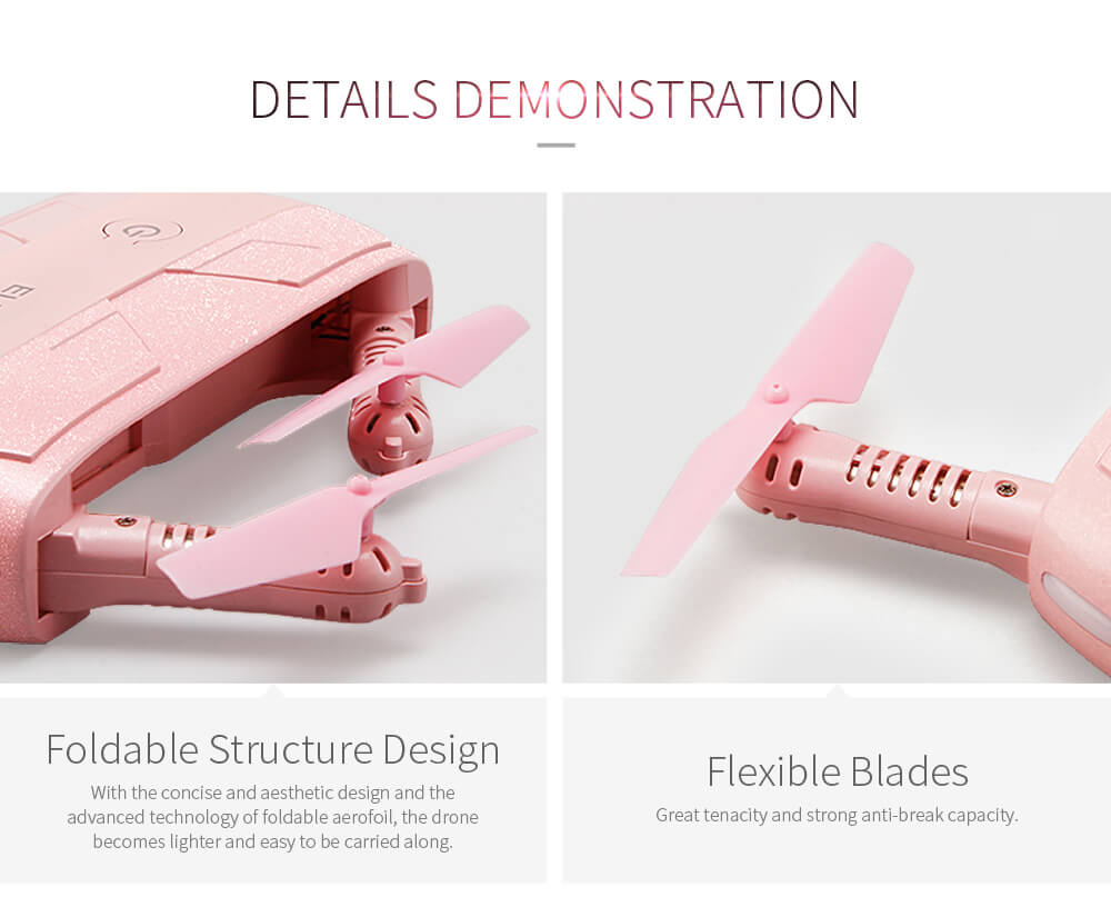 JJRC H37 ELFIE LOVE Foldable Arm WIFI FPV 720P HD Camera Altitude Hold Mode RC Quadcopter - Pink