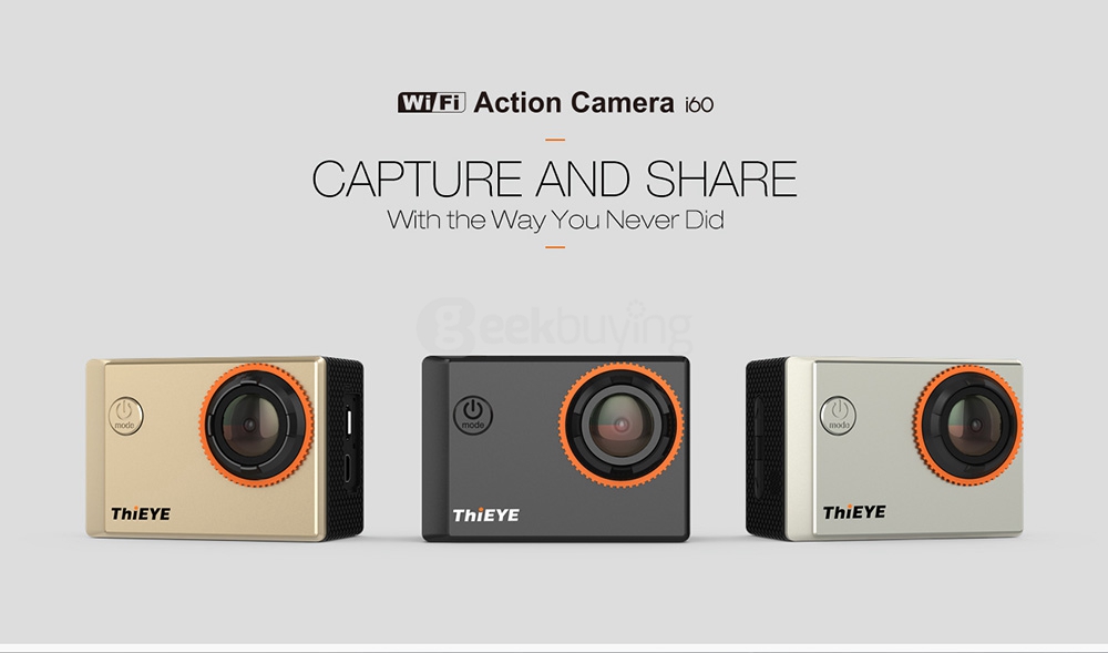 Original ThiEYE i60 WiFi 4K Action Camera 12MP 1.5inch LCD Sunplus 6350 OV4689 Sports Camera 1050mAh Battery Time Lapse Mode - Black