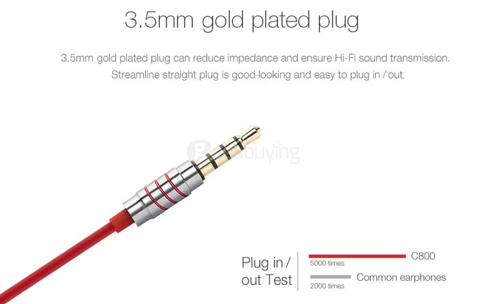 GGMM C800 3.5MM Stereo HiFi Music Earphones Headphones - Gray and Red