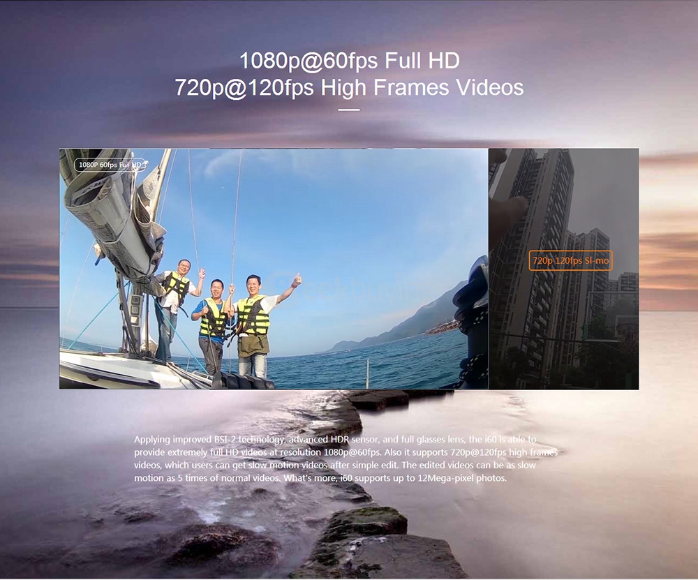 Original ThiEYE i60 WiFi 4K Action Camera 12MP 1.5inch LCD Sunplus 6350 OV4689 Sports Camera 1050mAh Battery Time Lapse Mode - Black