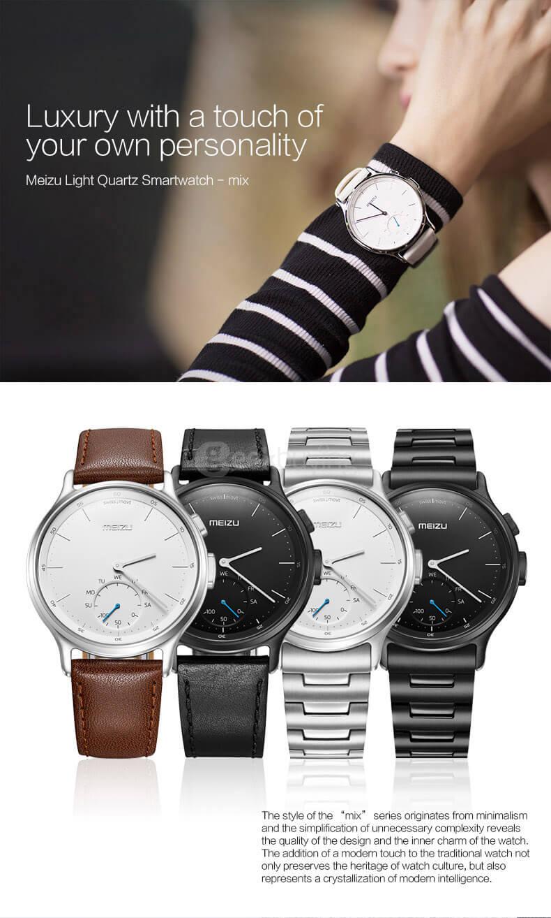 Meizu MIX Smart Watch Analogue Display Bluetooth Pedometer Calorie Consumption Call SMS Reminder with Leather Belt - Black
