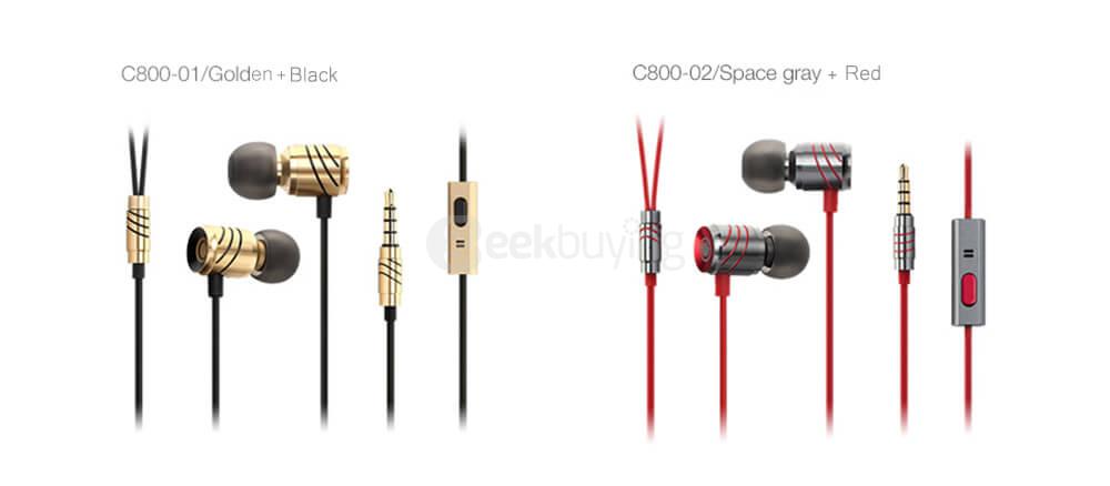 GGMM C800 3.5MM Stereo HiFi Music Earphones Headphones - Gray and Red