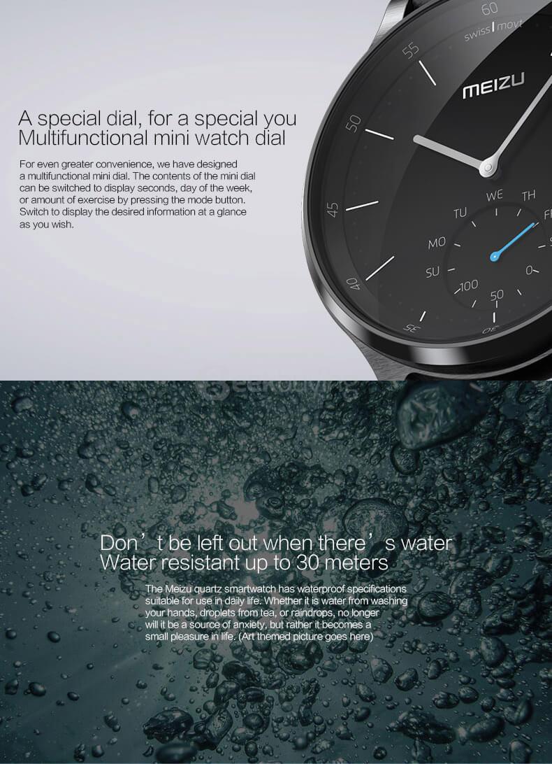 Meizu MIX Smart Watch Analogue Display Bluetooth Pedometer Calorie Consumption Call SMS Reminder with Leather Belt - Black