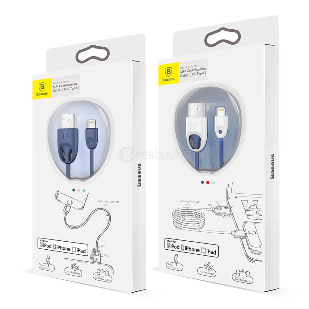 Baseus 1 Meter PC Rainbow Apple MFi Certification Cable Lightning Compatible Cable Fast Charge And Transfer Cable - White