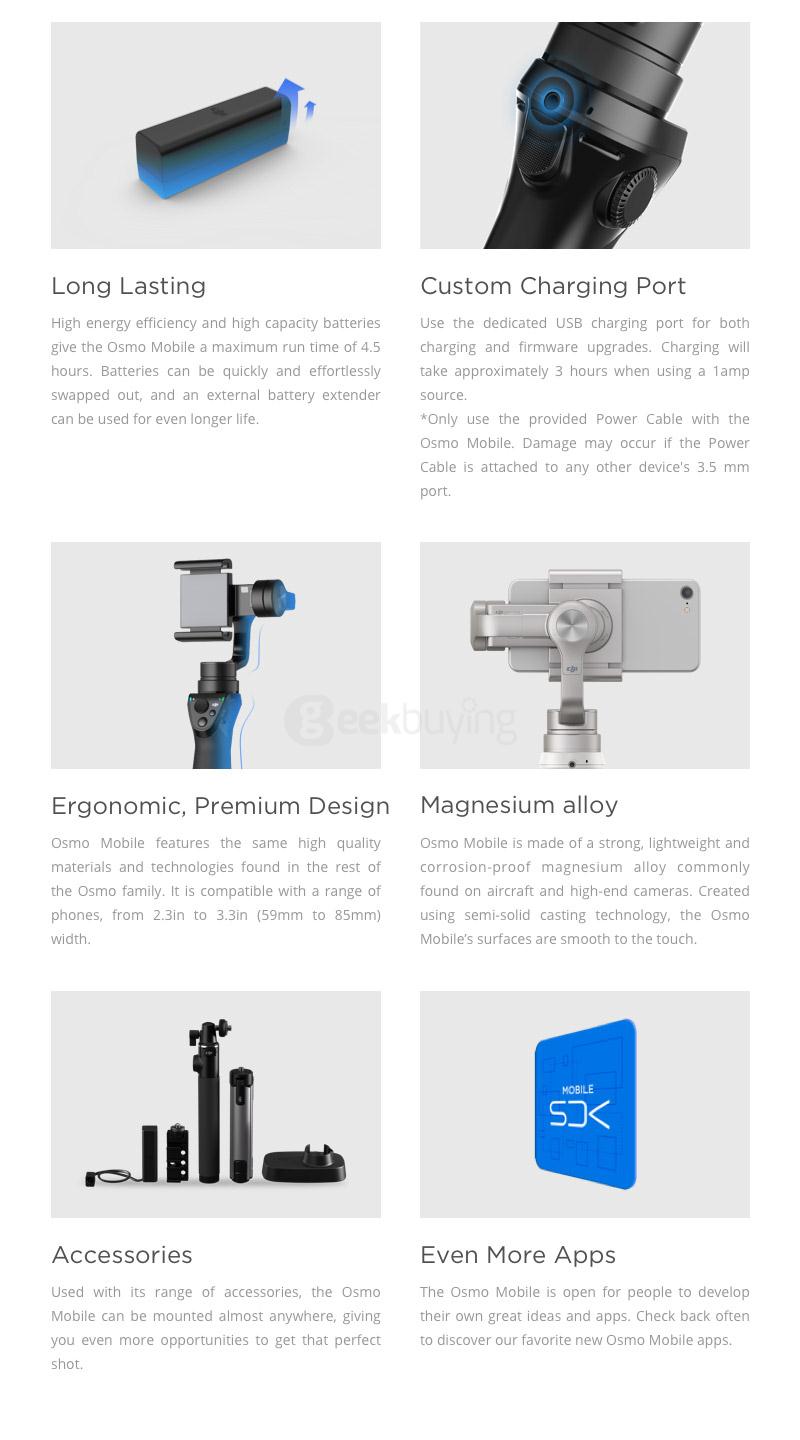 DJI Osmo Mobile Silver 3-Axis Brushless Handle Gimbal Stabilizer for Smartphones - White