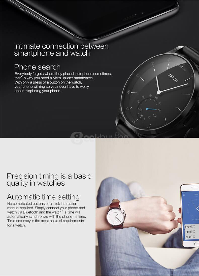 Meizu MIX Smart Watch Analogue Display Bluetooth Pedometer Calorie Consumption Call SMS Reminder with Leather Belt - Black