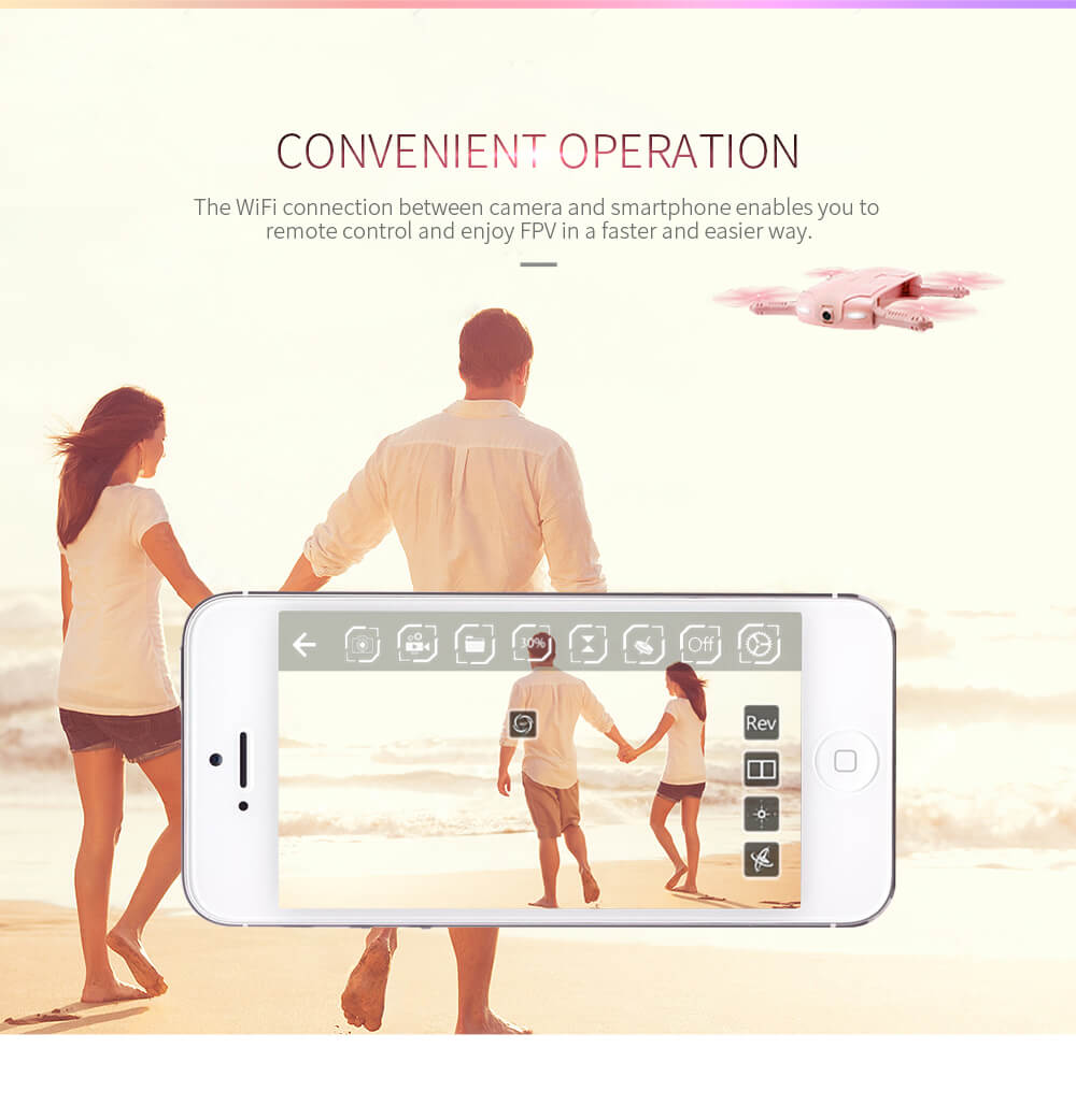 JJRC H37 ELFIE LOVE Foldable Arm WIFI FPV 720P HD Camera Altitude Hold Mode RC Quadcopter - Pink