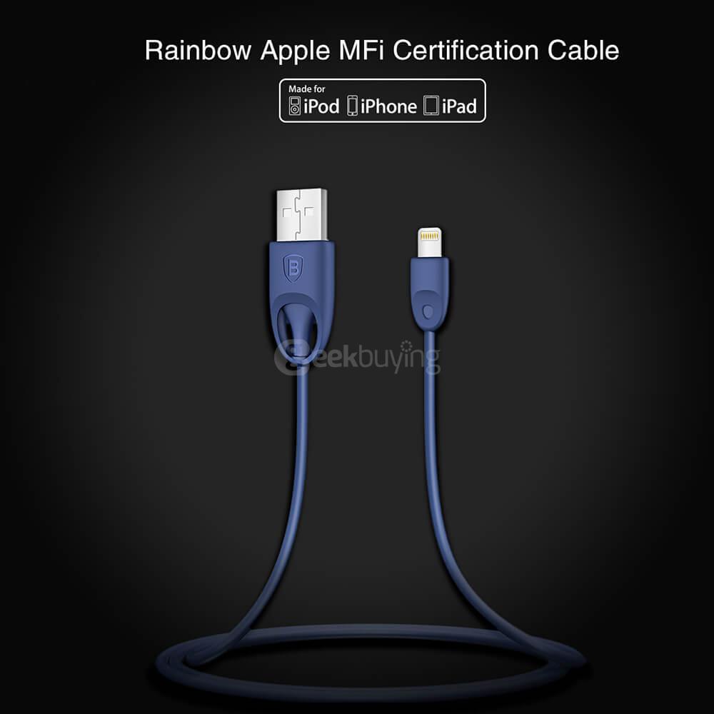 Baseus 1 Meter TPU Rainbow Apple MFi Certification Cable Lightning Compatible Cable Fast Charge And Transfer Cable - Pink