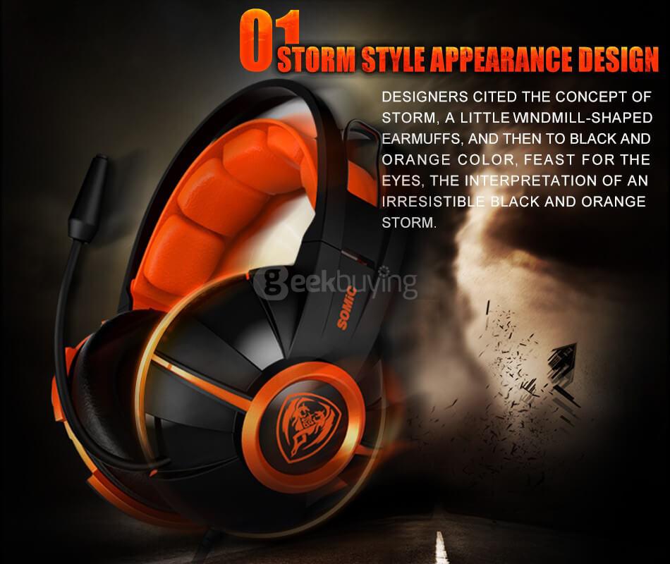 Somic G905 Stereo Gaming Headphone with Mic for PC Smartphones Portable Media Devices - Orange