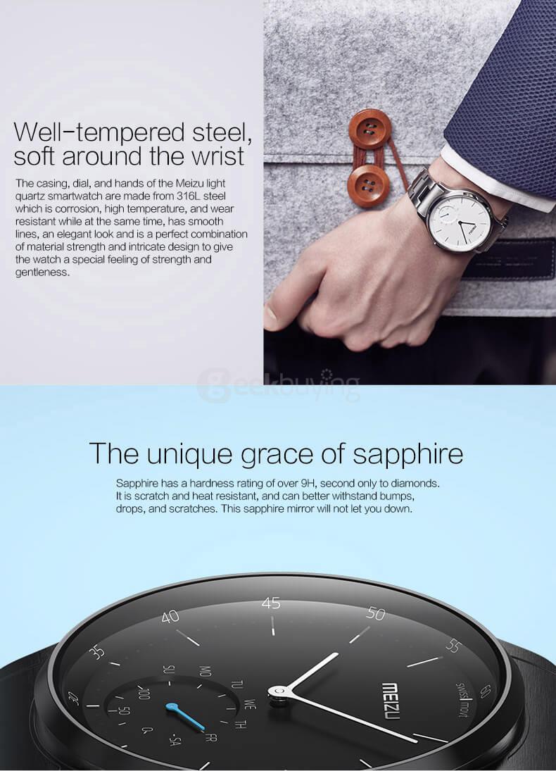 Meizu MIX Smart Watch Analogue Display Bluetooth Pedometer Calorie Consumption Call SMS Reminder with Leather Belt - Black