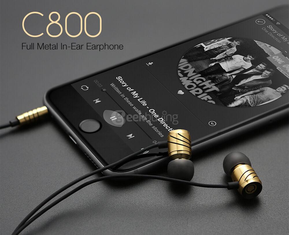 GGMM C800 3.5MM Stereo HiFi Music Earphones Headphones - Gray and Red