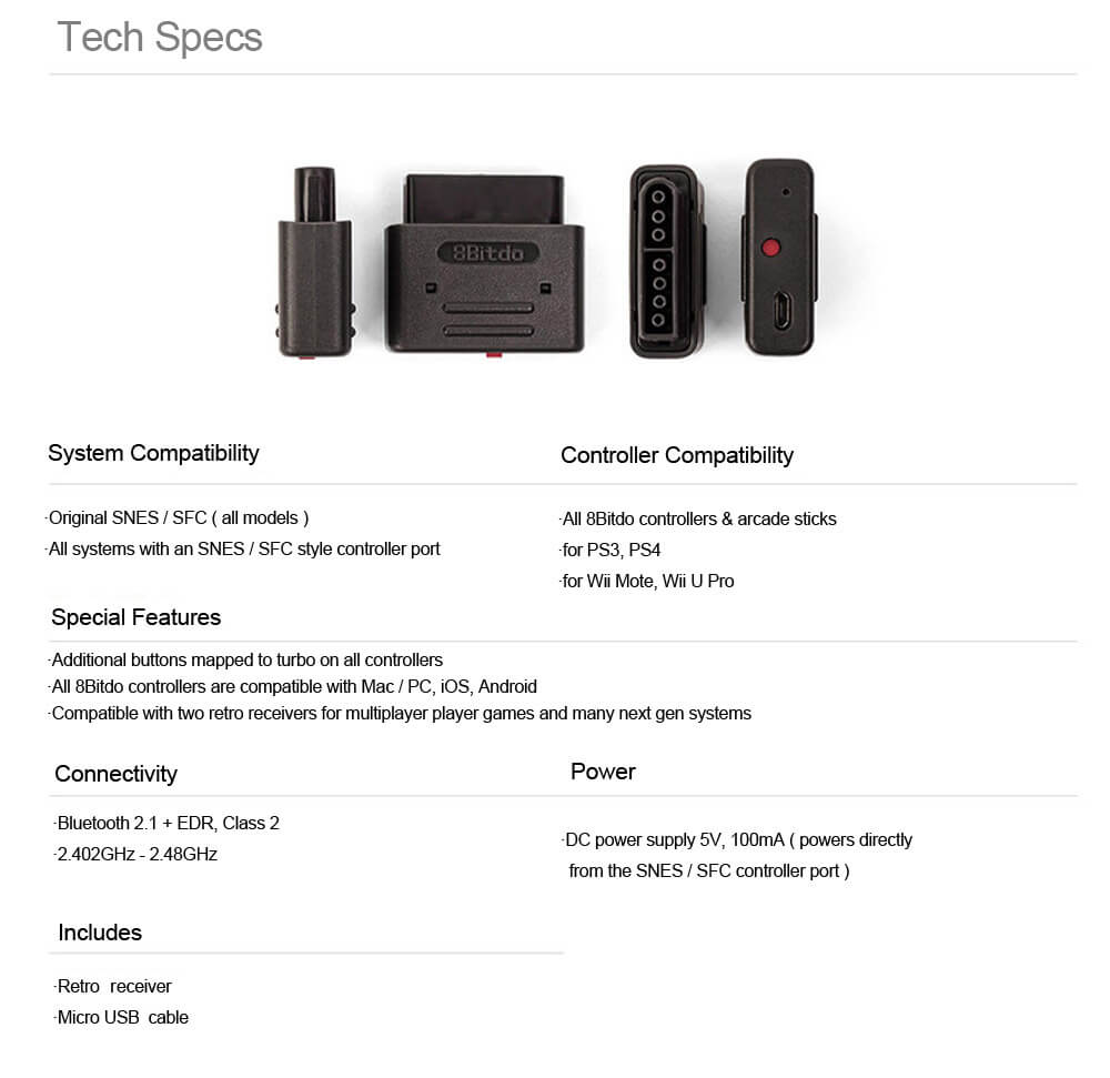 8Bitdo Wireless Controller Retro Receiver for SNES / SFC - Black