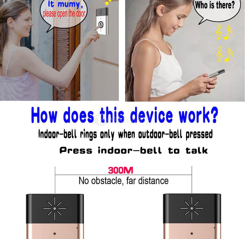 H6-1 Wireless Voice Intercom LED Doorbell - Gold