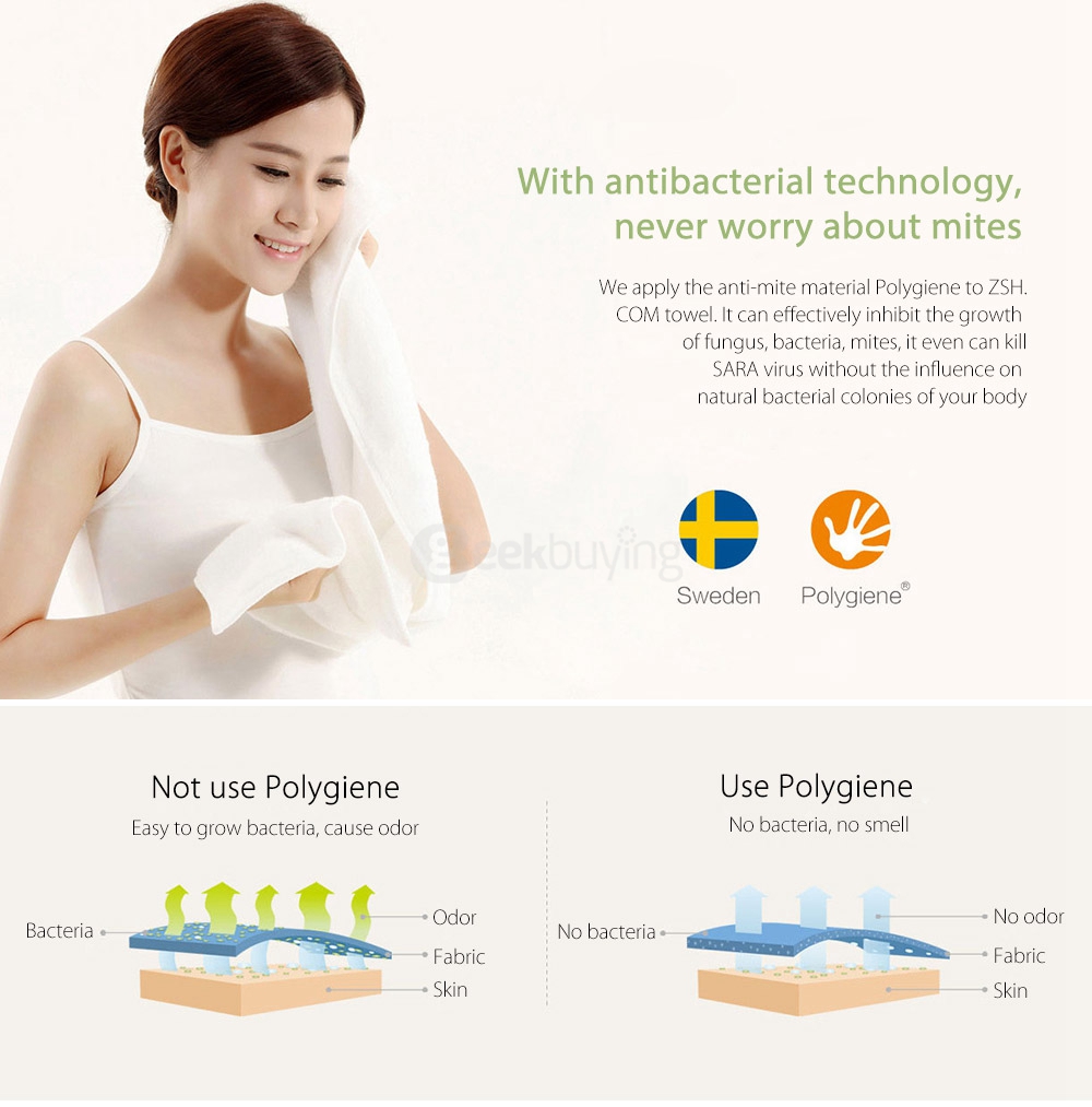 Original Xiaomi ZSH Towel Powerful Absorption Antibacterial Long-staple Cotton Sealed Packaging Youth Series - Green