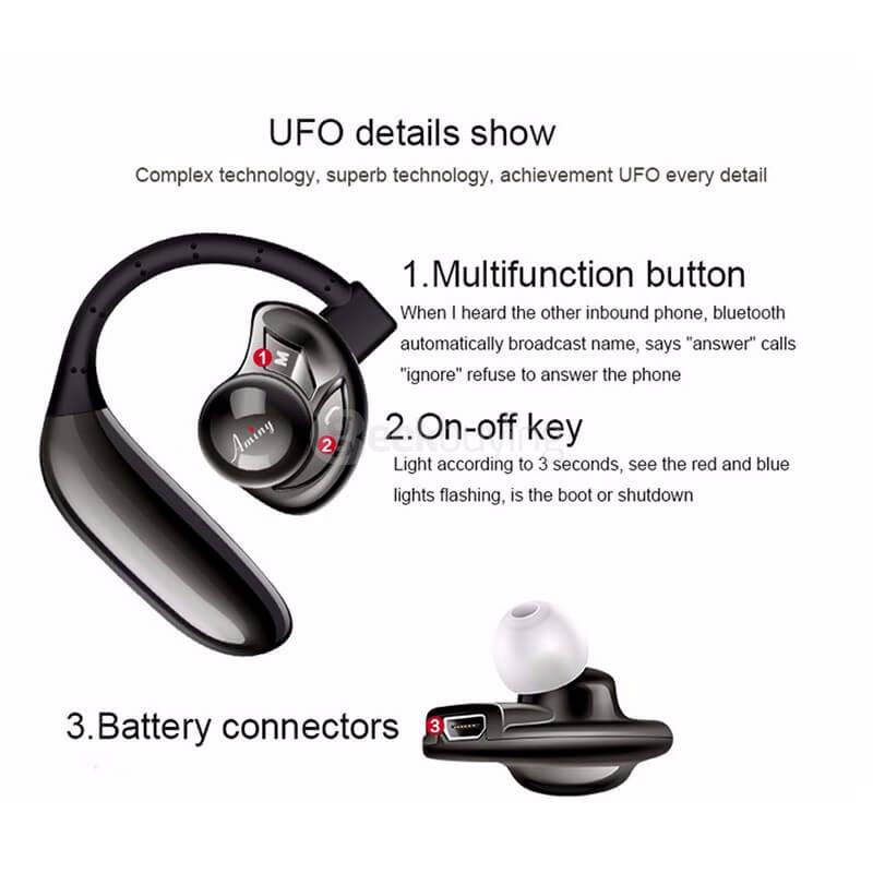 Aminy UFO Bluetooth V4.0 Hands Free Earphone Headphone with Mic for Tablet PC Smartphones - Blue