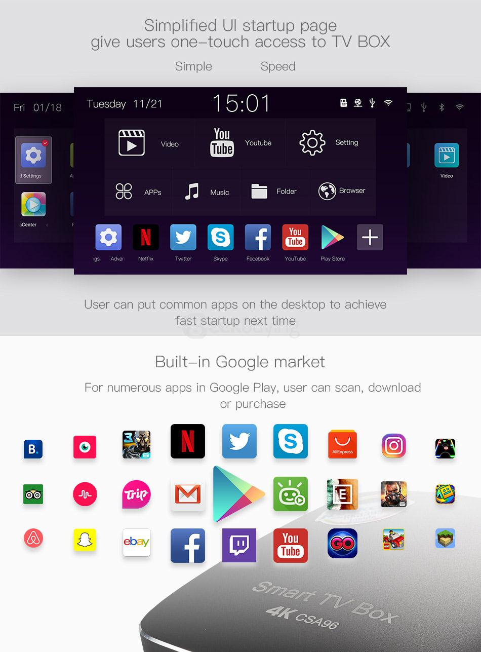 CSA96 RK3399 Hexa Core 4G/32G 4K 10 Bit TV Box Android 6.0 802.11AC WIFI Gigabit LAN Type C + Free i8 Air Mouse- Silver