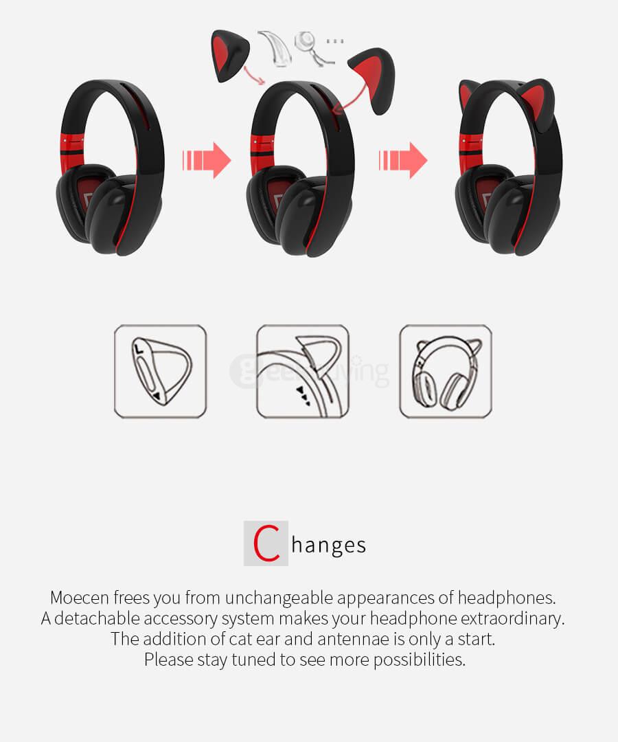 Censi Wired Cat Ear Headphones Over Ear Wired Noise Canceling Headphones for Smartphone PC - Black