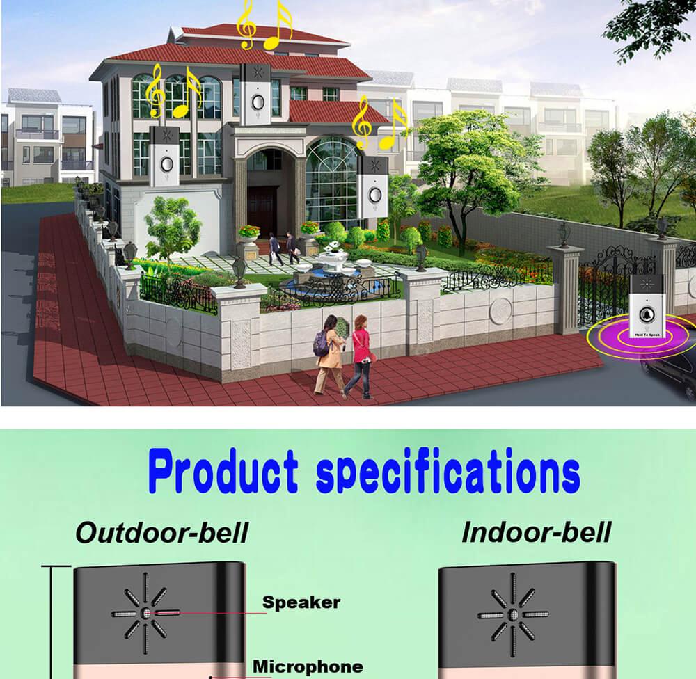 H6-1 Wireless Voice Intercom LED Doorbell - Gold