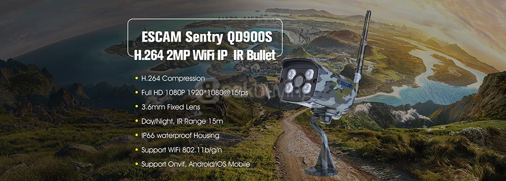 ESCAM Sentry QD900S 1080P IP WiFi Waterproof IR Bullet Camera Motion Detection Night Vision - Camouflage