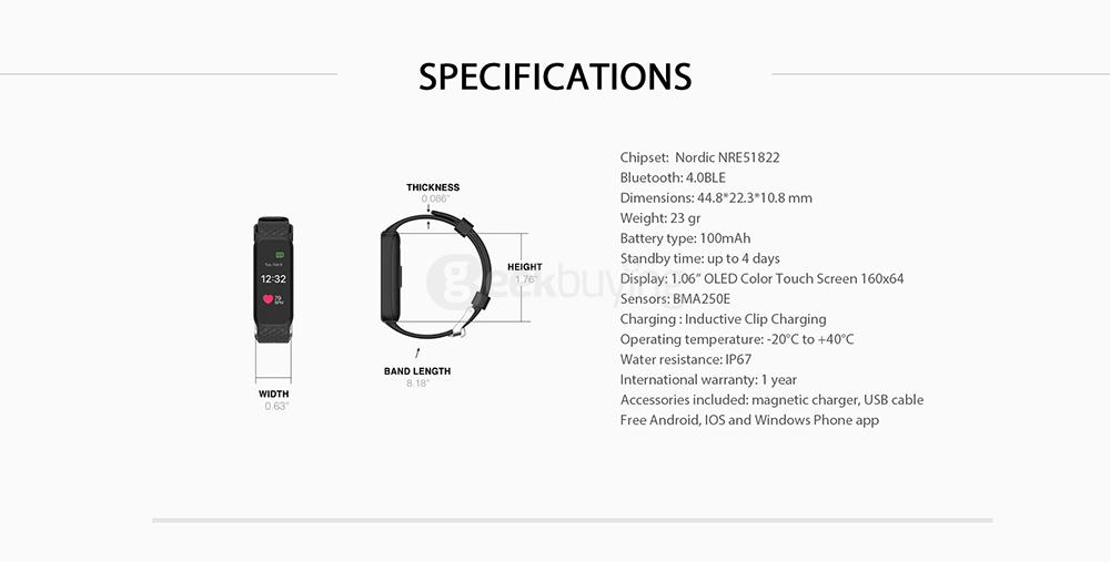 L38I Bluetooth 4.0 Smart Bracelet Dynamic Heart Rate Monitor Pedometer Call Message Reminder for iOS Android - Red