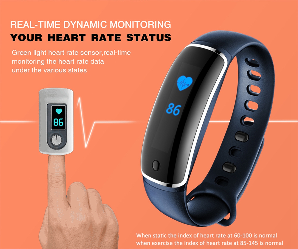 LYNWO M4 Health Smart Bracelet Dynamic Heart Rate Blood Pressure Monitor Sleep Tracker Call SMS APP Noification Reminder Bluetooth Wristband - Black