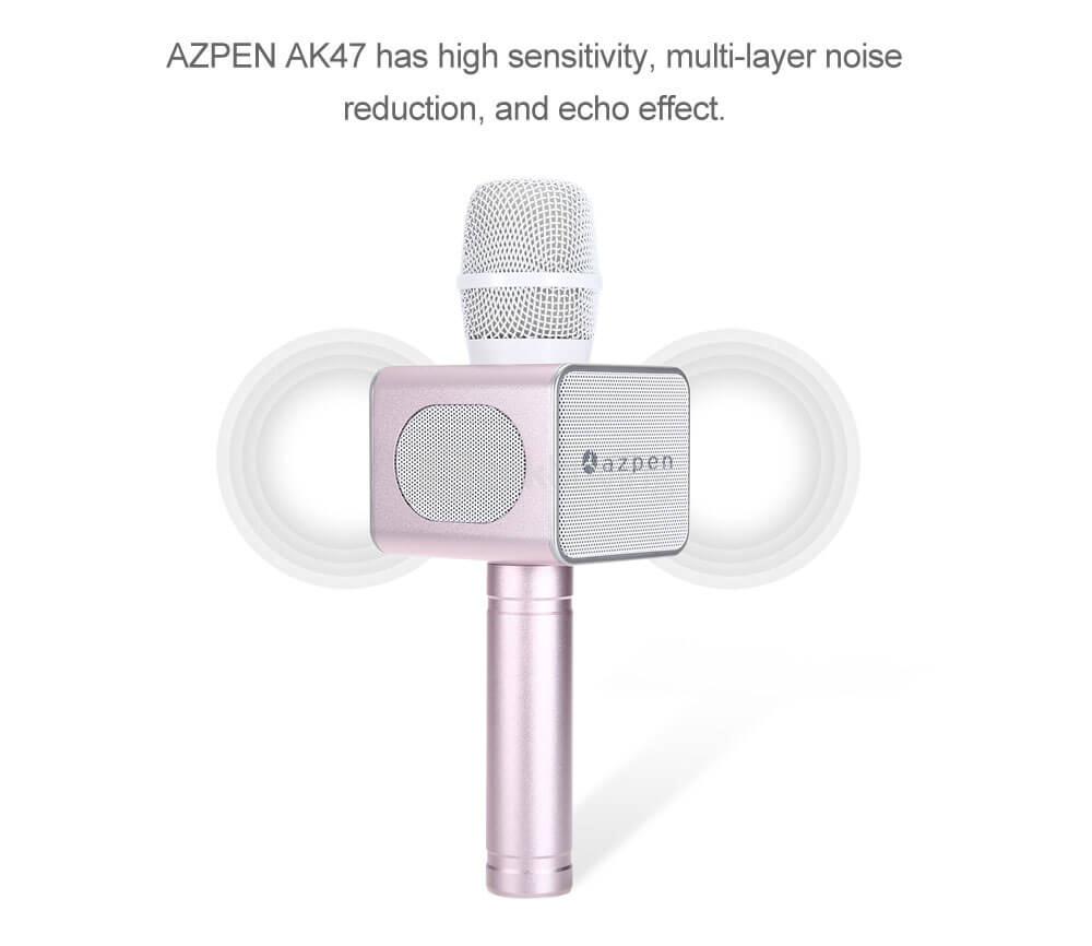 AZPEN AK47 Wireless Bluetooth 4.1 Speaker Microphone.Mini Karaoke Player Personal KTV for Android and IOS Phone - Rose gold