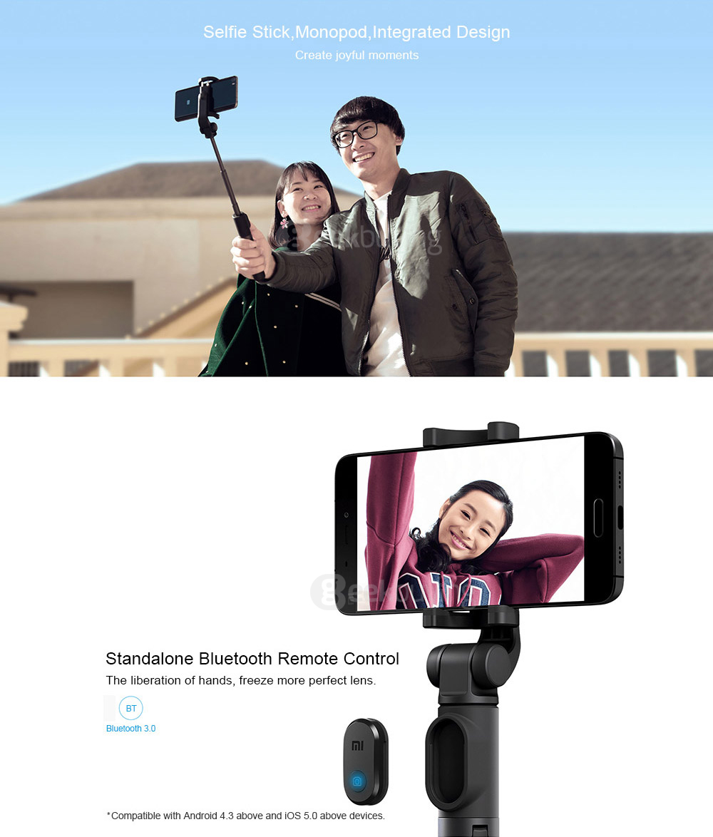 Original Xiaomi Mi Selfie Stick Tripod Bluetooth Wireless Self Timer for iOS/Android Smartphone - White